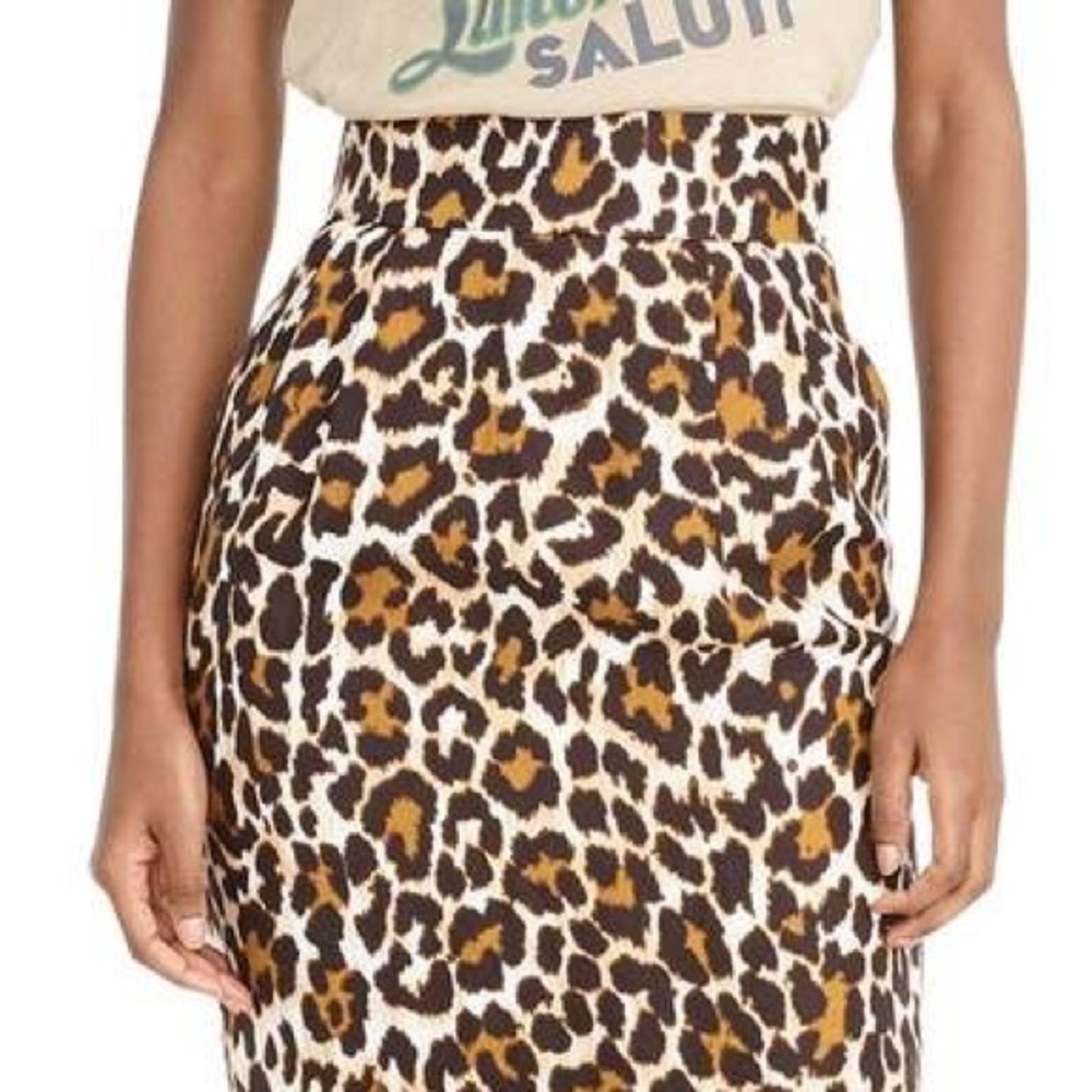 NWT J.Crew Linen Pencil Skirt in Leopard Print - Picture 6 of 7